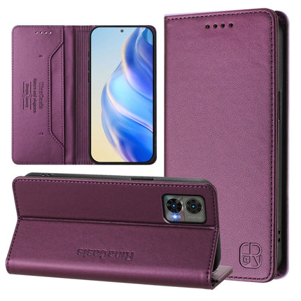 RC01 Dual-Folded Magnetic Suction RFID Leather Phone Case, For Motorola Edge 30 Neo, For Motorola Edge 2022 / Edge 5G UW 2022, For Motorola Edge 30