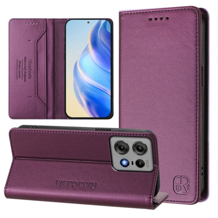 RC01 Dual-Folded Magnetic Suction RFID Leather Phone Case, For Motorola Edge 50 Ultra / X50 Ultra, For Motorola Edge 50 Pro, For Motorola Edge 50 Fusion