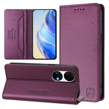 RC01 Dual-Folded Magnetic Suction RFID Leather Phone Case, For Huawei P50, For Huawei Enjoy 20 SE / Y7a