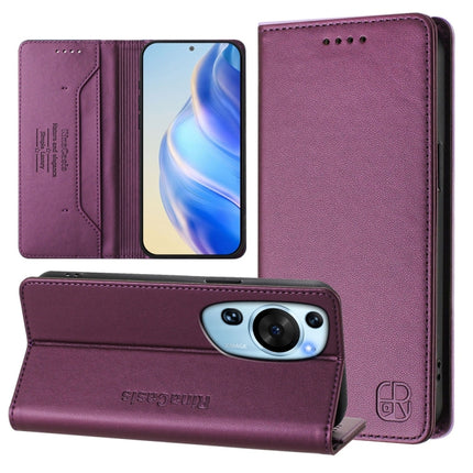 RC01 Dual-Folded Magnetic Suction RFID Leather Phone Case, For Huawei P60 Art, For Huawei P60 / P60 Pro, For Huawei Enjoy 50 Pro / nova Y90