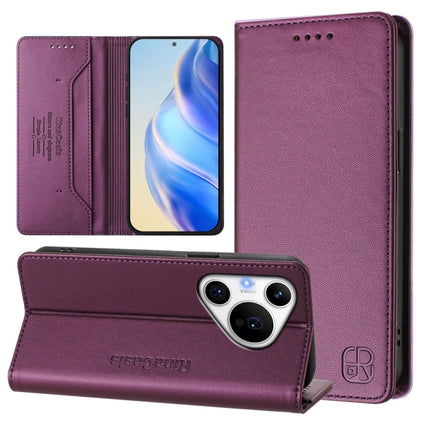 RC01 Dual-Folded Magnetic Suction RFID Leather Phone Case, For Huawei Pura 70 Pro / Pura 70 Pro+, For Huawei nova 12i Global, For Huawei nova 12s Global