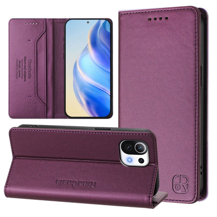 RC01 Dual-Folded Magnetic Suction RFID Leather Phone Case, For Xiaomi Poco X4 Pro 5G, For Xiaomi Mi 11 Lite / Mi 11 Lite 5G, For Xiaomi 11T / 11T Pro