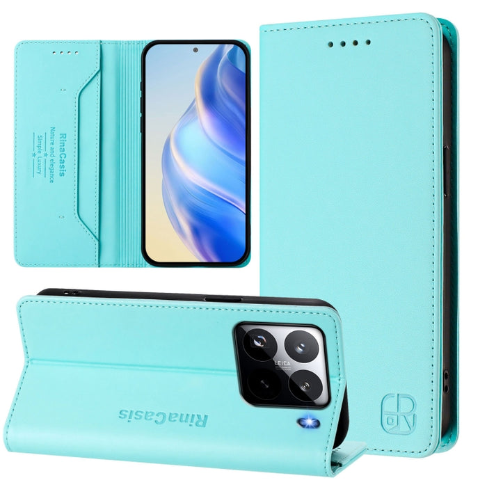 RC01 Dual-Folded Magnetic Suction RFID Leather Phone Case, For Xiaomi 15 Pro, For Xiaomi 15, For Xiaomi 14T Pro
