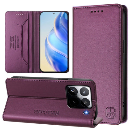 RC01 Dual-Folded Magnetic Suction RFID Leather Phone Case, For Xiaomi 15 Pro, For Xiaomi 15, For Xiaomi 14T Pro