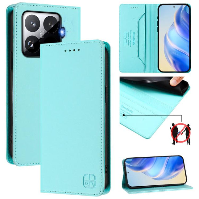 RC01 Dual-Folded Magnetic Suction RFID Leather Phone Case, For Xiaomi 15T Pro, For Xiaomi 15T, For Xiaomi Civi 5 Pro Curved