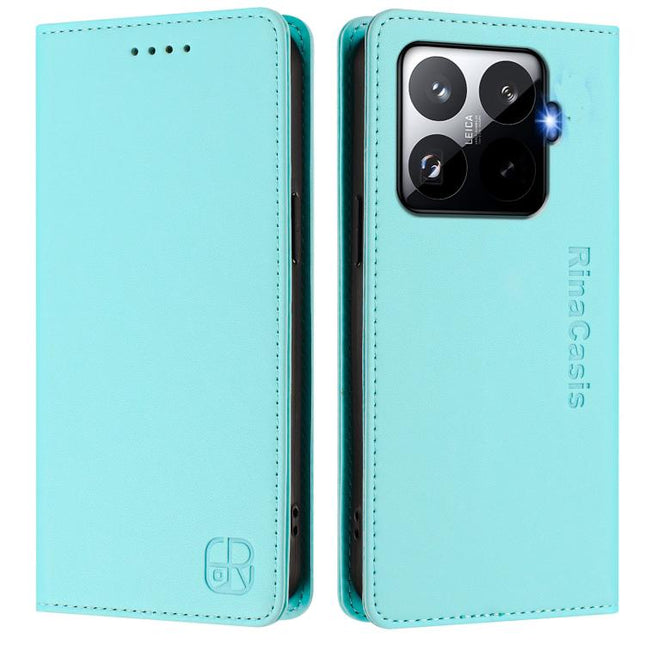 RC01 Dual-Folded Magnetic Suction RFID Leather Phone Case, For Xiaomi 15T Pro, For Xiaomi 15T, For Xiaomi Civi 5 Pro Curved