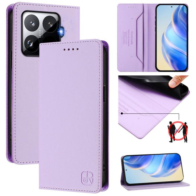 RC01 Dual-Folded Magnetic Suction RFID Leather Phone Case, For Xiaomi 15T Pro, For Xiaomi 15T, For Xiaomi Civi 5 Pro Curved
