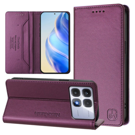 RC01 Dual-Folded Magnetic Suction RFID Leather Phone Case, For Redmi Note 14 5G, For Redmi 14C 4G / 14R 5G Global, For Redmi K70 Ultra 5G Global