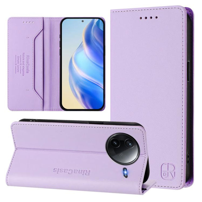RC01 Dual-Folded Magnetic Suction RFID Leather Phone Case, For Redmi K80 / K80 Pro, For Redmi Note 14 Pro 4G, For Redmi Note 14 4G 163.25mm