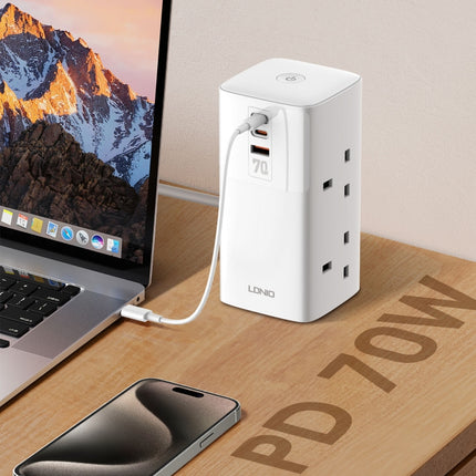 LDNIO SC4396 70W Desktop Multi-function GaN Desktop Charger 2AC, 1U, 2C with 1 Socket, SC4396 (UK Plug)