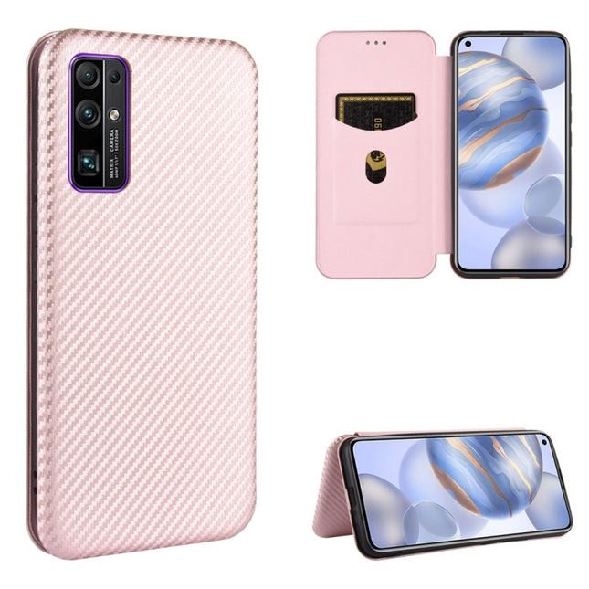 Carbon Fiber Texture Magnetic Horizontal Flip TPU + PC + PU Leather Case with Card Slot, For Huawei Honor 30S, For Huawei Honor View30, For Huawei Honor X10 5G, For Huawei Honor Play 9A