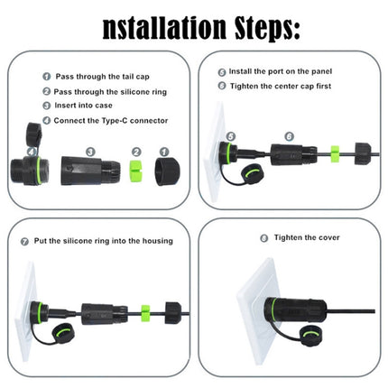 10Gpbs IP68 Waterproof Single Port Type-C Female to Female Straight Coupler Adapter With Protective Cover, Single Port Type-C Coupler With Protective Cover