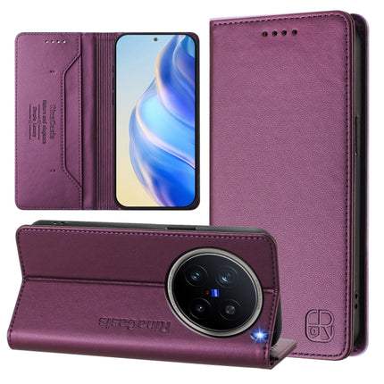 RC01 Dual-Folded Magnetic Suction RFID Leather Phone Case, For vivo X200 Pro, For vivo V40 Lite 5G IDN, For vivo V40e 5G India / iQOO Z9s 5G
