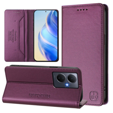 RC01 Dual-Folded Magnetic Suction RFID Leather Phone Case, For vivo Y78+ 5G / Y78 5G Global, For vivo Y56 5G / Y16 / Y02s 4G Global, For vivo Y100 5G Global