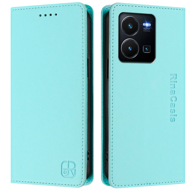 RC01 Dual-Folded Magnetic Suction RFID Leather Phone Case, For vivo Y35 4G / Y22 4G / Y77 5G, For vivo Y55s 2023 5G / iQOO U5e 5G, For vivo Y33s 4G Global / Y21T / Y21s