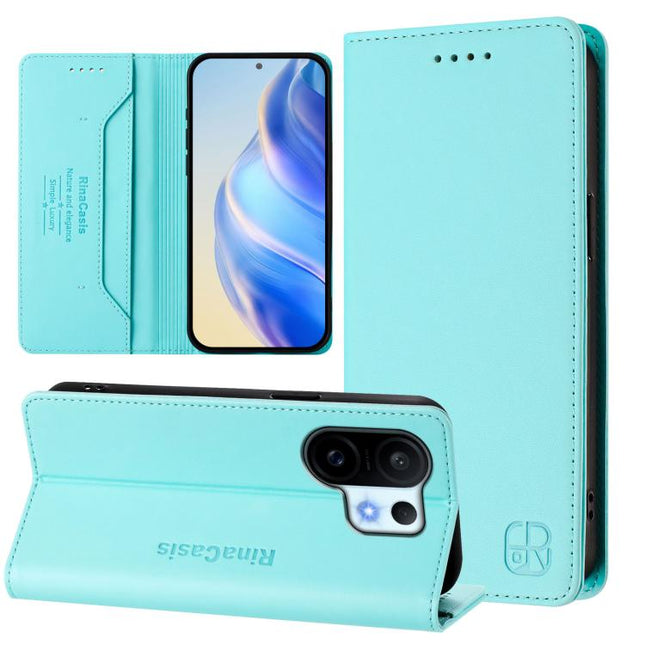 RC01 Dual-Folded Magnetic Suction RFID Leather Phone Case, For vivo Y400 4G, For vivo V60 5G Curved Global, For vivo S30 Pro mini
