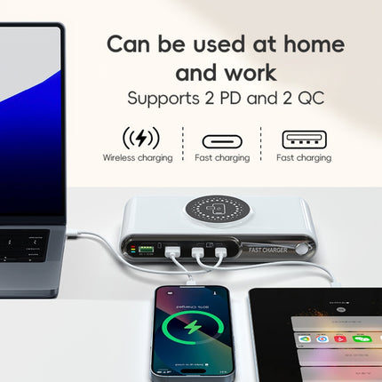 F9A 6 in 1 72W Multifunctional Smart Charger with LED Ambient Light, AU Plug, US Plug, EU Plug, UK Plug