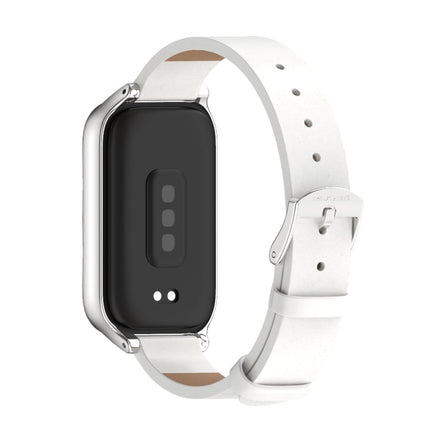 Mijobs Metal Shell Microfiber PU Leather Watch Band, For Xiaomi Smart Band 9 Active / Redmi Band 3