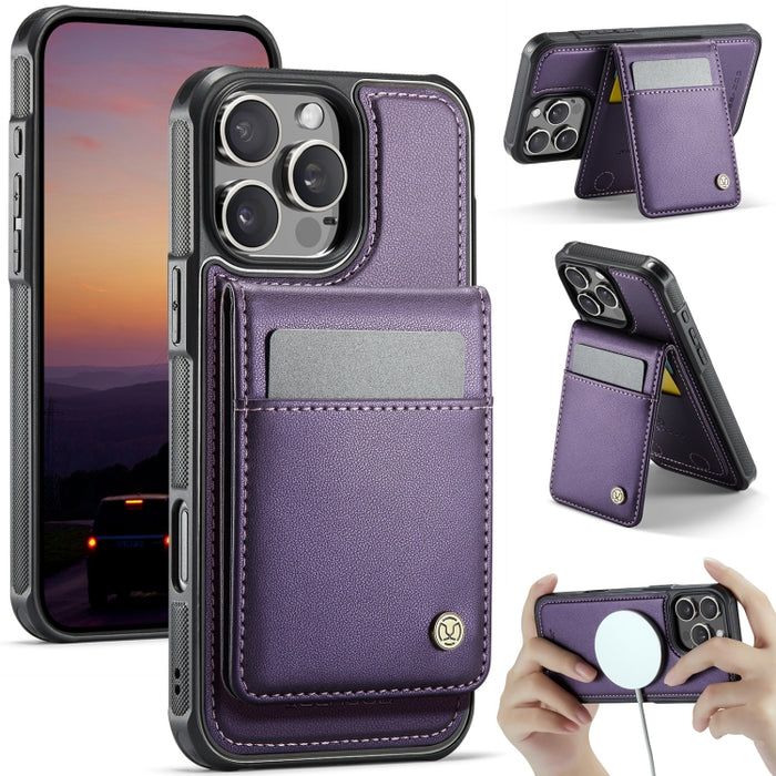 JEEHOOD J06 British Style RFID MagSafe Card Bag PU Phone Case, For iPhone 16 Pro, For iPhone 16 Plus, For iPhone 16, For iPhone 15 Pro Max