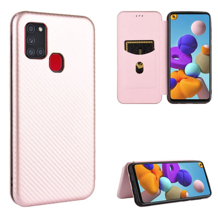 Carbon Fiber Texture Magnetic Horizontal Flip TPU + PC + PU Leather Case with Card Slot, For Samsung Galaxy A21s