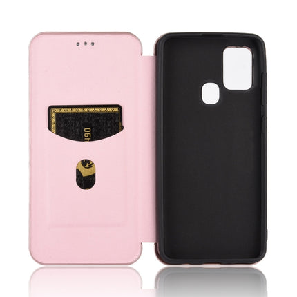Carbon Fiber Texture Magnetic Horizontal Flip TPU + PC + PU Leather Case with Card Slot, For Samsung Galaxy A21s