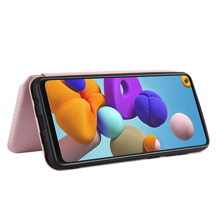 Carbon Fiber Texture Magnetic Horizontal Flip TPU + PC + PU Leather Case with Card Slot, For Samsung Galaxy A21s