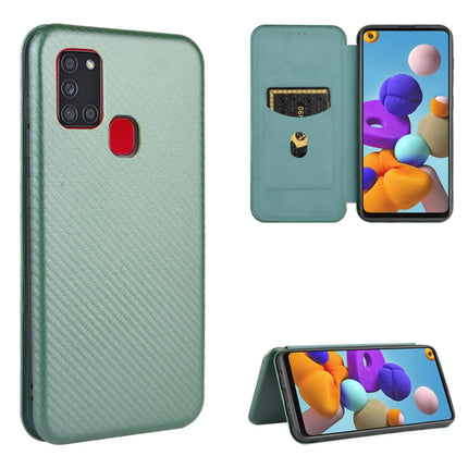Carbon Fiber Texture Magnetic Horizontal Flip TPU + PC + PU Leather Case with Card Slot, For Samsung Galaxy A21s