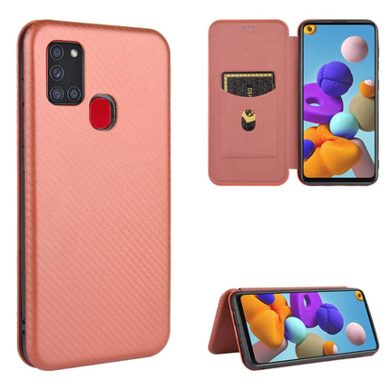 Carbon Fiber Texture Magnetic Horizontal Flip TPU + PC + PU Leather Case with Card Slot, For Samsung Galaxy A21s