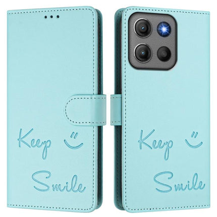 Smile Embossing RFID Leather Phone Case, For Motorola Moto G17 4G / G17 Power 4G, For Motorola Moto G67 Power 5G, For Motorola Edge 70 5G, For Motorola Moto G06 4G