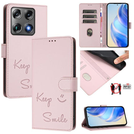Smile Embossing RFID Leather Phone Case, For Motorola Moto G Max / G87 / G77 / G67 5G, For Motorola Moto G47 / G37 Power 5G, For Motorola Edge 70 Pro 5G, For Motorola Moto X70 Air Pro / Signature 5G