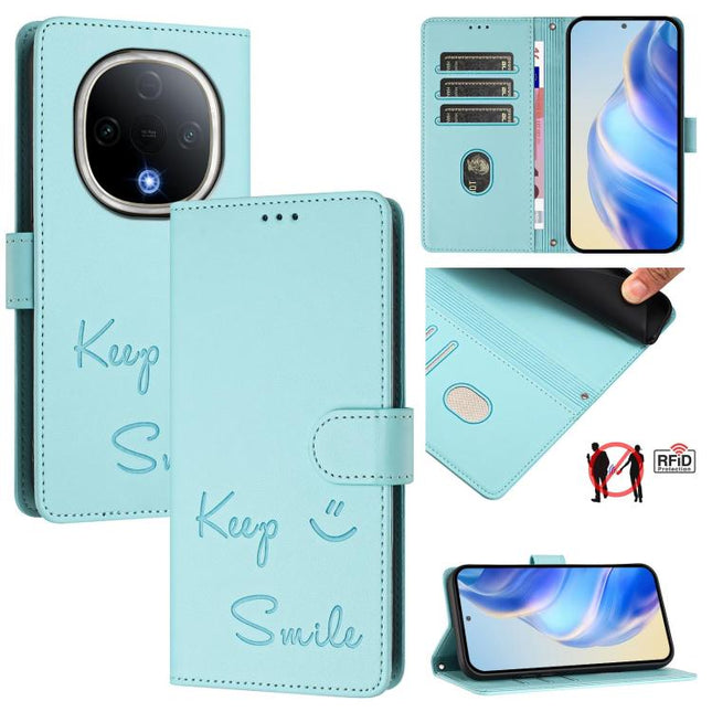 Smile Embossing RFID Leather Phone Case, For vivo Y300 5G