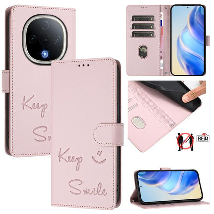 Smile Embossing RFID Leather Phone Case, For vivo Y300 5G
