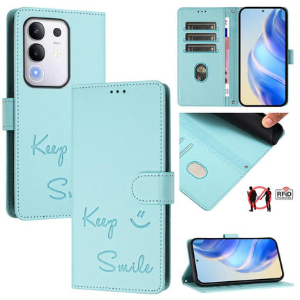 Smile Embossing RFID Leather Phone Case, For vivo V50 Lite 5G, For vivo Y29s 5G / Y04 4G Global, For vivo Y29 4G Global, For vivo V50 5G Global