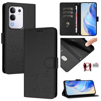 Smile Embossing RFID Leather Phone Case, For vivo V50 Lite 5G, For vivo Y29s 5G / Y04 4G Global, For vivo Y29 4G Global, For vivo V50 5G Global