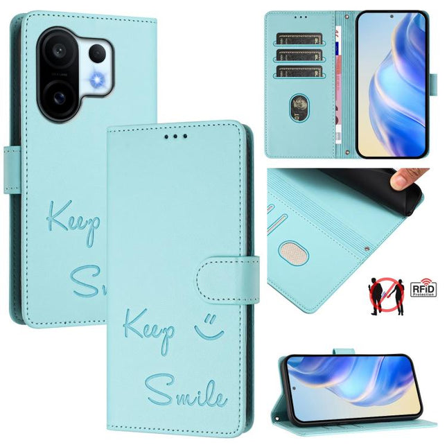Smile Embossing RFID Leather Phone Case, For vivo S30 Pro mini, For vivo S30, For vivo X200s 5G, For vivo Y39 5G Global