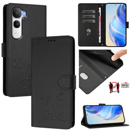 Smile Embossing RFID Leather Phone Case, For vivo V60 Lite 5G Global, For vivo Y400 5G Global, For vivo Y400 4G, For vivo V60 5G Global