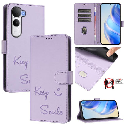 Smile Embossing RFID Leather Phone Case, For vivo V60 Lite 5G Global, For vivo Y400 5G Global, For vivo Y400 4G, For vivo V60 5G Global