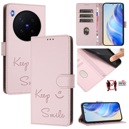 Smile Embossing RFID Leather Phone Case, For vivo X300 Ultra, For vivo X300 Pro 5G, For vivo X300 5G, For vivo Y31 5G Global