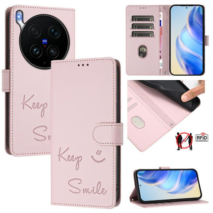 Smile Embossing RFID Leather Phone Case, For vivo X300 Ultra, For vivo X300 Pro 5G, For vivo X300 5G, For vivo Y31 5G Global