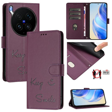 Smile Embossing RFID Leather Phone Case, For vivo X300 Ultra, For vivo X300 Pro 5G, For vivo X300 5G, For vivo Y31 5G Global