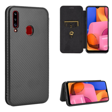 Carbon Fiber Texture Magnetic Horizontal Flip TPU + PC + PU Leather Case with Rope & Card Slot, For Samsung Galaxy A01, For Samsung Galaxy A7(2018) / A750, For Samsung Galaxy A20s, For Samsung Galaxy A21(Eurasian Version)