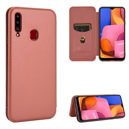 Carbon Fiber Texture Magnetic Horizontal Flip TPU + PC + PU Leather Case with Rope & Card Slot, For Samsung Galaxy A01, For Samsung Galaxy A7(2018) / A750, For Samsung Galaxy A20s, For Samsung Galaxy A21(Eurasian Version)