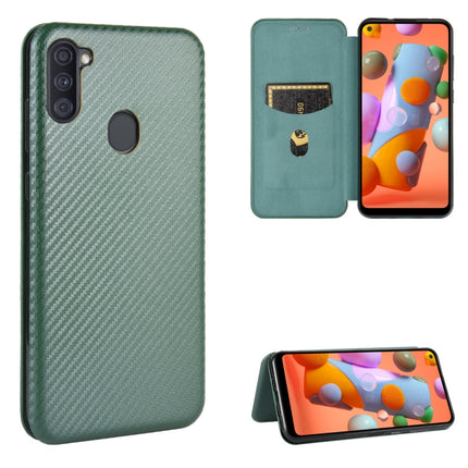 Carbon Fiber Texture Magnetic Horizontal Flip TPU + PC + PU Leather Case with Rope & Card Slot, For Samsung Galaxy S20 Plus, For Samsung Galaxy XCover Pro, For Samsung Galaxy A11(EU Version), For Samsung Galaxy A20 (SC-02M) SCV46