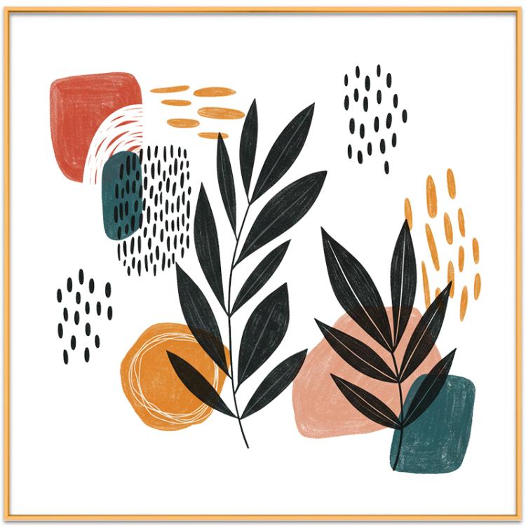 Abstract Leaves Decorative Painting with Aluminum Alloy Frame Print On Your Demand, 15x20cm, 20x20cm, 30x30cm, 40x40cm, 50x50cm, 60x60cm, 70x70cm, 80x80cm, 90x90cm