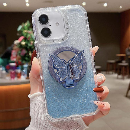 Mirror Butterfly Holder Glitterr MagSafe Phone Case, For iPhone 16 Pro Max, For iPhone 16 Pro, For iPhone 16 Plus, For iPhone 16