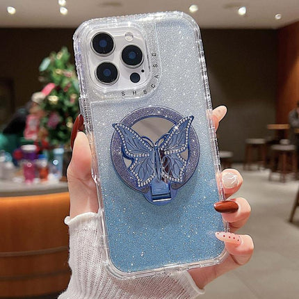 Mirror Butterfly Holder Glitterr MagSafe Phone Case, For iPhone 15 Pro Max, For iPhone 15 Pro, For iPhone 15 Plus, For iPhone 15