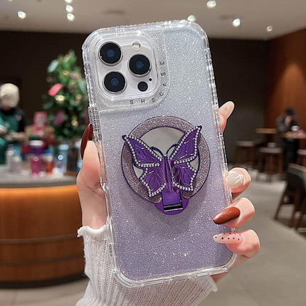 Mirror Butterfly Holder Glitterr MagSafe Phone Case, For iPhone 15 Pro Max, For iPhone 15 Pro, For iPhone 15 Plus, For iPhone 15