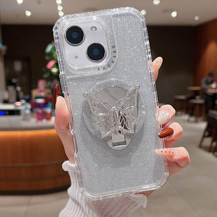 Mirror Butterfly Holder Glitterr MagSafe Phone Case, For iPhone 15 Pro Max, For iPhone 15 Pro, For iPhone 15 Plus, For iPhone 15