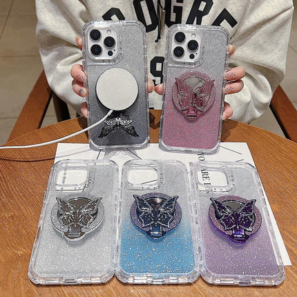 Mirror Butterfly Holder Glitterr MagSafe Phone Case, For iPhone 15 Pro Max, For iPhone 15 Pro, For iPhone 15 Plus, For iPhone 15