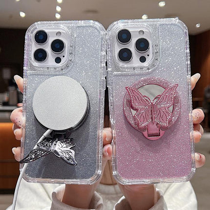 Mirror Butterfly Holder Glitterr MagSafe Phone Case, For iPhone 13 Pro Max, For iPhone 13 Pro, For iPhone 13, For iPhone 12